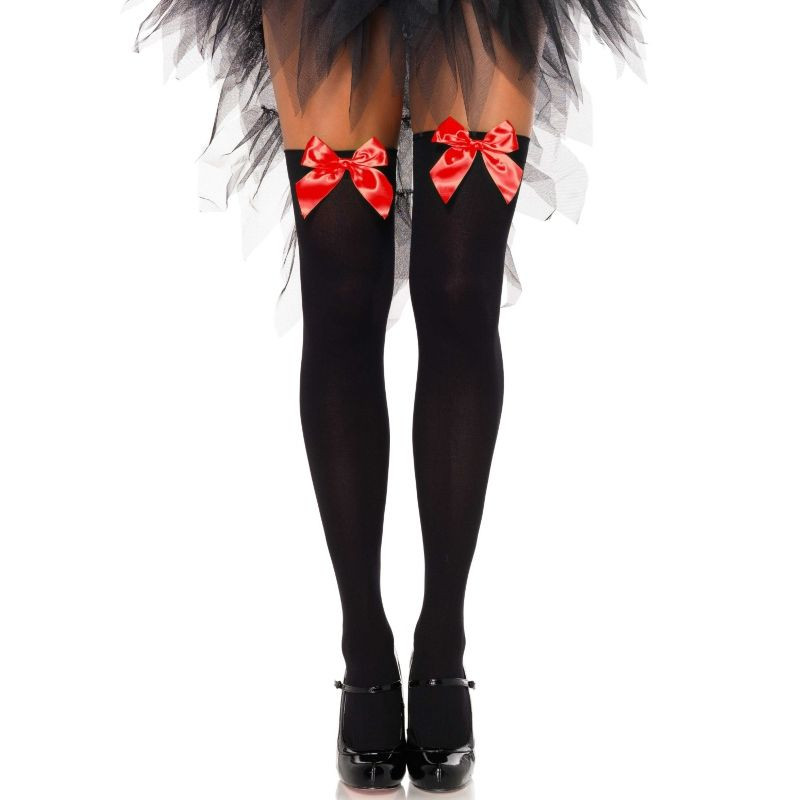 LEG AVENUE - CALZAMAGLIA IN NYLON NERO CON FIOCCO ROSSO TAGLIA UNICA LEG AVENUE - CALZAMAGLIA IN NYLON NERO CON FIOCCO ROSSO TAGLIA UNICA