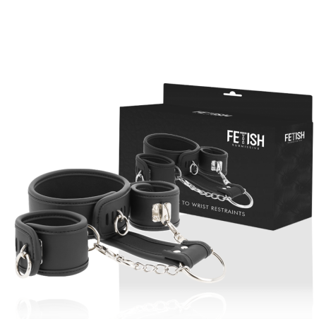 FETISH SUBMISSIVE - COLLANA E MANETTE IN PELLE VEGANA CON FODERA IN NOPRENE