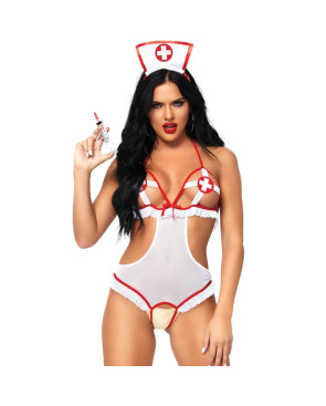 LEG AVENUE - NURSE OPEN CROTHLESS TEDDY TAGLIA UNICA