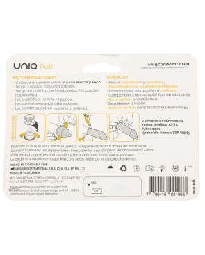 UNIQ - PRESERVATIVO SENZA LATTICE PULL CON STRISCE 3 UNITÀ