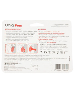 UNIQ - PRESERVATIVO SENZA LATTICE FREE CON ANELLO DI PROTEZIONE 3 UNITÀ