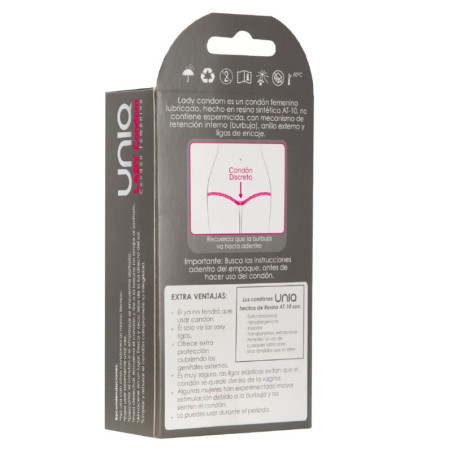 UNIQ - LADY CONDOM PRESERVATIVO FEMMINILE SENZA LATTICE CON CINGHIA DI LEGGENDA 3 UNITÀ