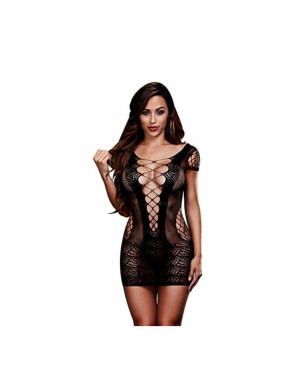Mini Vestito di Pizzo Corset Front Taglia Unica Baci Lingerie BLW3126 Nero (Taglia unica)