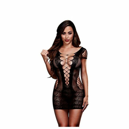 Mini Vestito di Pizzo Corset Front Taglia Unica Baci Lingerie BLW3126 Nero (Taglia unica)