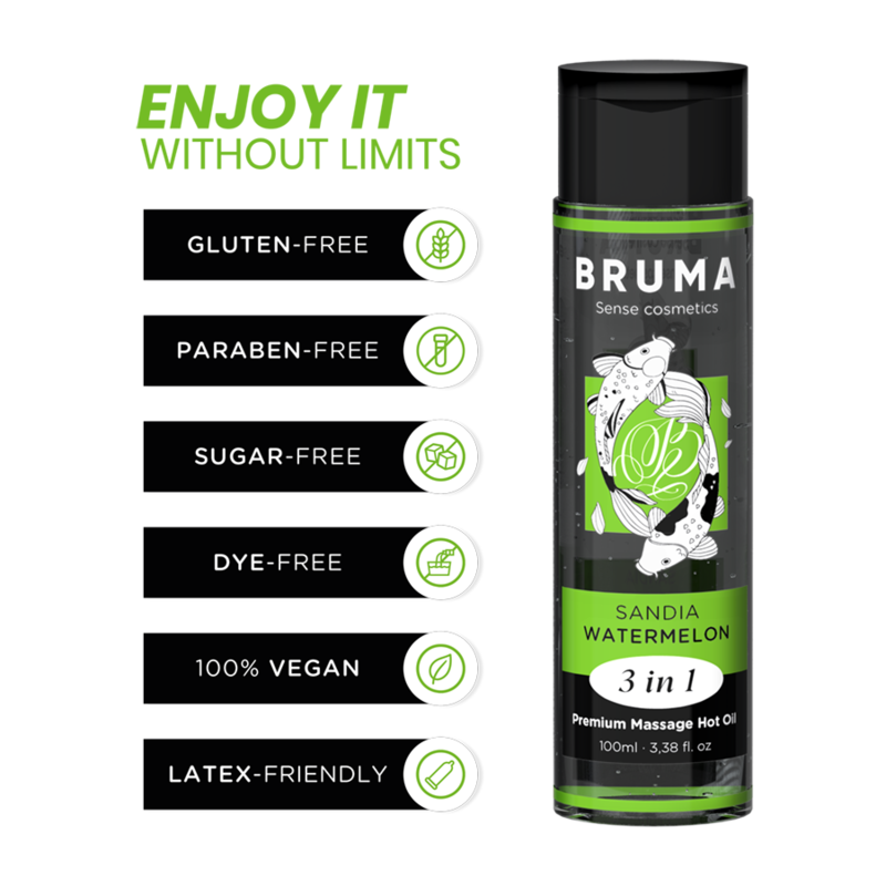 BRUMA - OLIO DA MASSAGGIO PREMIUM EFFETTO CALORE SAPORE ANGURIA 3 IN 1 - 100 ML BRUMA - OLIO DA MASSAGGIO PREMIUM EFFETTO CALORE SAPORE ANGURIA 3 IN 1 - 100 ML