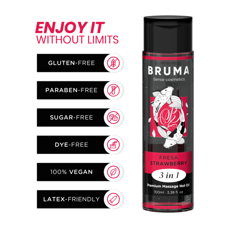 BRUMA - OLIO DA MASSAGGIO PREMIUM EFFETTO CALORE SAPORE FRAGOLA 3 IN 1 - 100 ML BRUMA - OLIO DA MASSAGGIO PREMIUM EFFETTO CALORE SAPORE FRAGOLA 3 IN 1 - 100 ML
