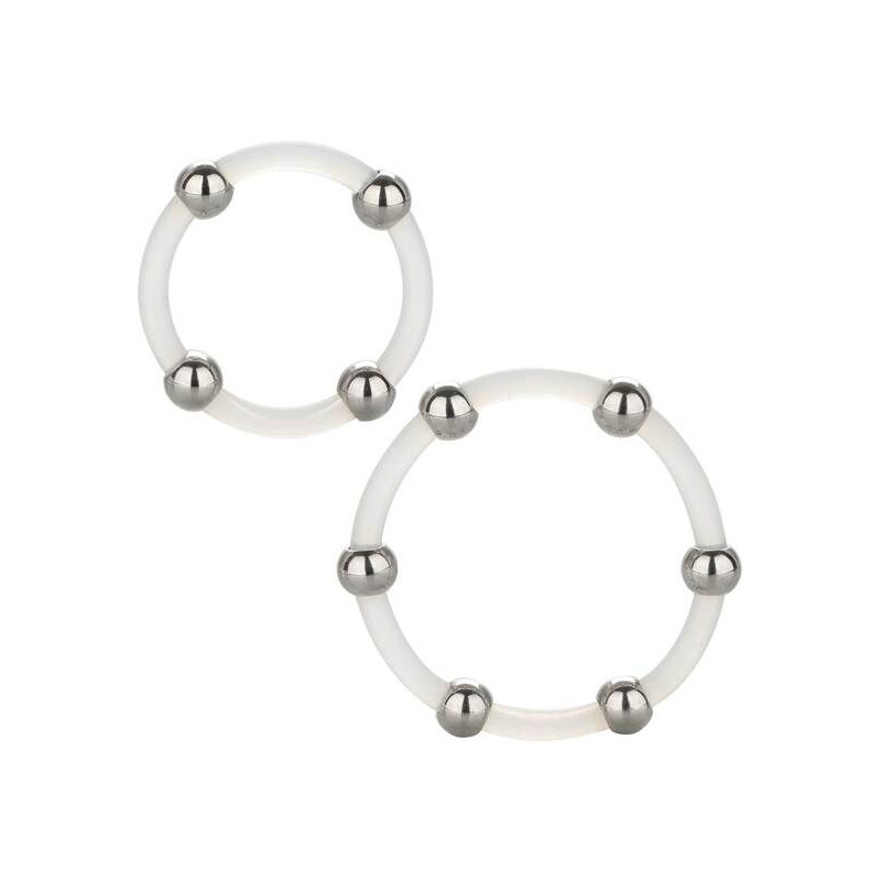 CALIFORNIA EXOTICS - SET DI ANELLI IN SILICONE CON PERLINE IN ACCIAIO CALIFORNIA EXOTICS - SET DI ANELLI IN SILICONE CON PERLINE IN ACCIAIO