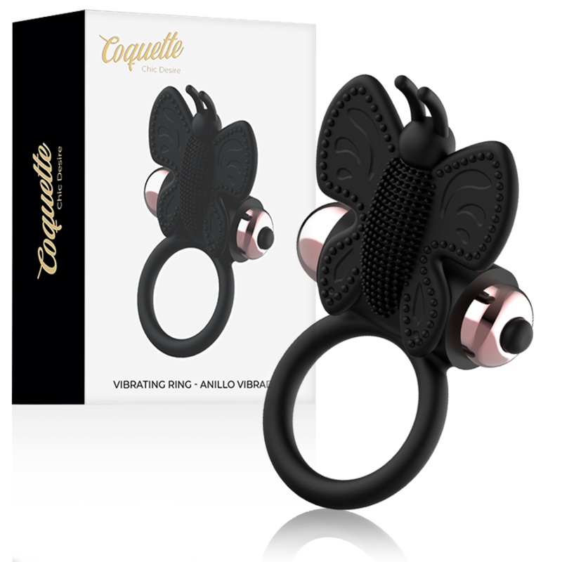 COQUETTE TOYS - ANELLO CAZZO FARFALLA CON VIBRATORE NERO/ORO COQUETTE TOYS - ANELLO CAZZO FARFALLA CON VIBRATORE NERO/ORO