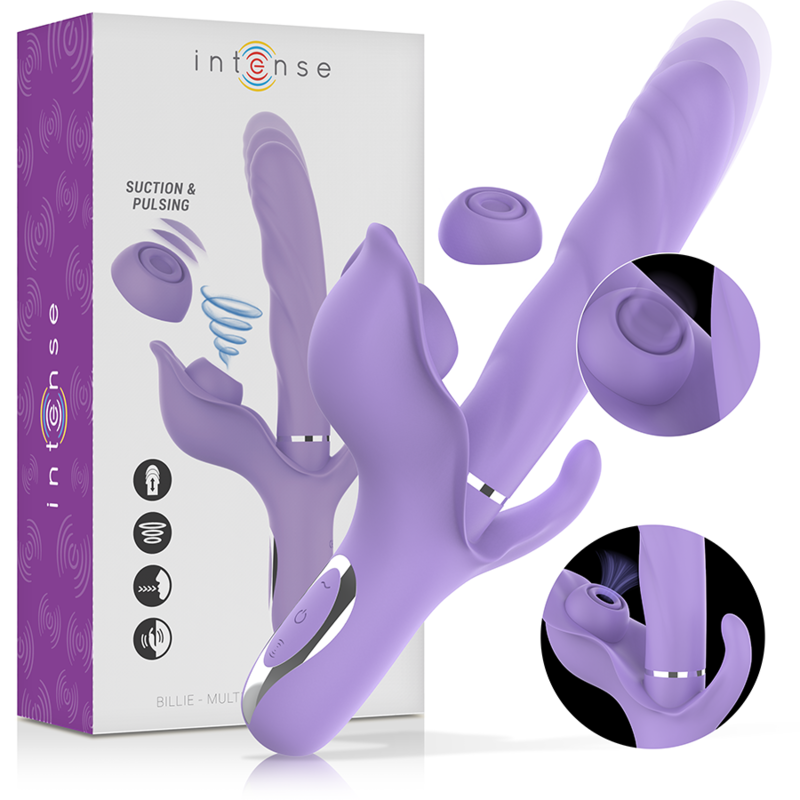 INTENSE - VIBRATORE MULTIFUNZIONE RICARICABILE BILLIE ASPIRANTE E PULSANTE VIOLA INTENSE - VIBRATORE MULTIFUNZIONE RICARICABILE BILLIE ASPIRANTE E PULSANTE VIOLA