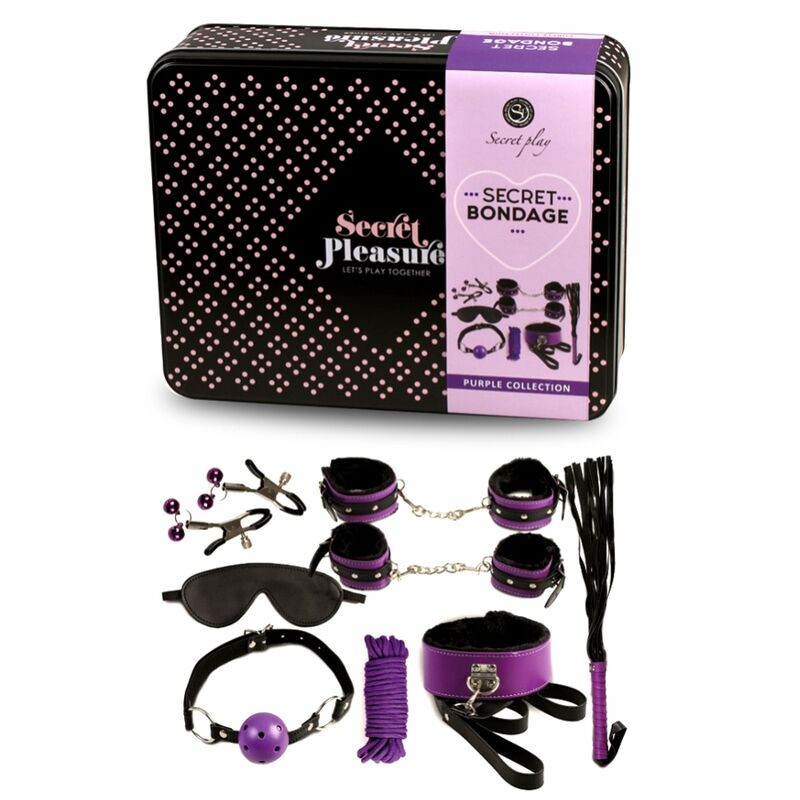 SECRETPLAY - BDSM SET 8PCS VIOLA / NERO. SECRETPLAY - BDSM SET 8PCS VIOLA / NERO.