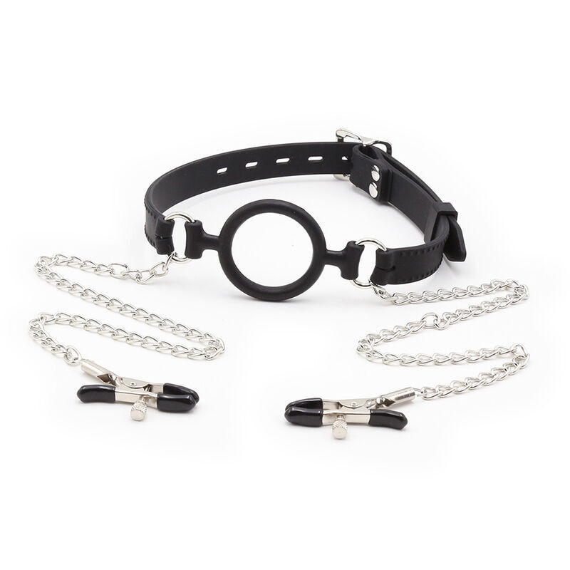 OHMAMA FETISH - Bavaglio ad anello con catenelle e pinze per capezzoli OHMAMA FETISH - Bavaglio ad anello con catenelle e pinze per capezzoli
