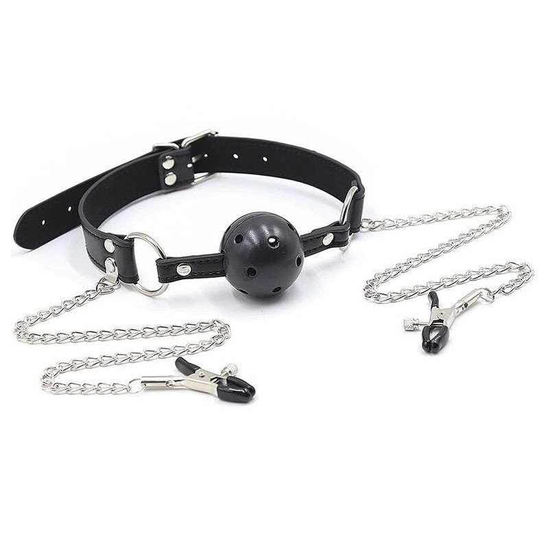 OHMAMA FETISH - BALL GAG CON VENTOLE E MORSETTI PER CAPEZZOLI OHMAMA FETISH - BALL GAG CON VENTOLE E MORSETTI PER CAPEZZOLI