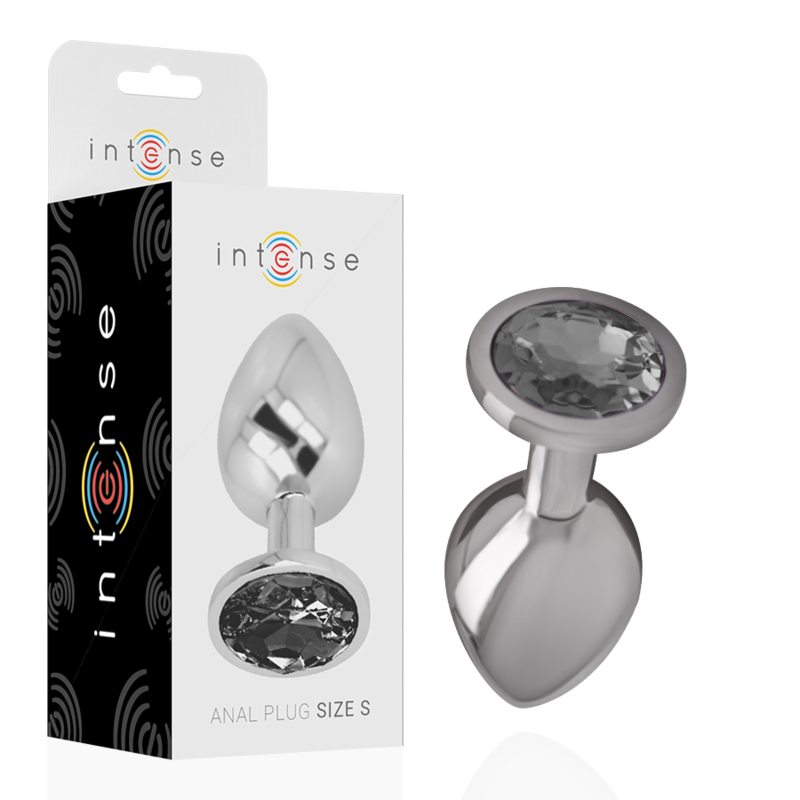 INTENSE - PLUG ANALE IN METALLO ALLUMINIO CON CRISTALLO NERO TAGLIA S INTENSE - PLUG ANALE IN METALLO ALLUMINIO CON CRISTALLO NERO TAGLIA S