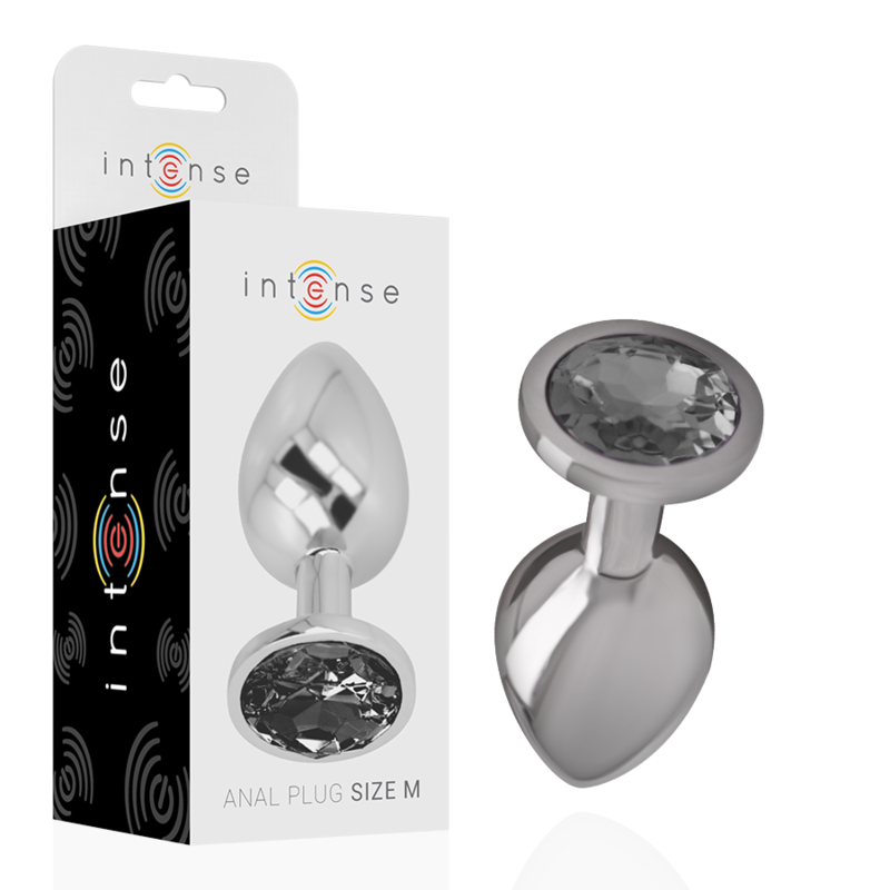 INTENSE - PLUG ANALE IN METALLO ALLUMINIO CON VETRO NERO TAGLIA M INTENSE - PLUG ANALE IN METALLO ALLUMINIO CON VETRO NERO TAGLIA M
