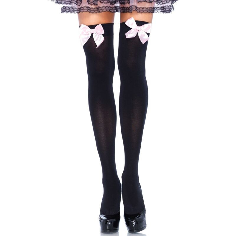LEG AVENUE - CALZANTE IN NYLON NERO CON FIOCCO ROSA TAGLIA UNICA LEG AVENUE - CALZANTE IN NYLON NERO CON FIOCCO ROSA TAGLIA UNICA
