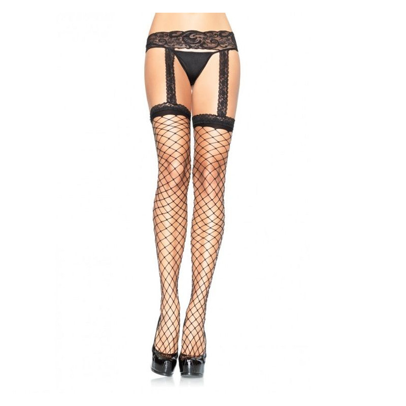 LEG AVENUE - CALZE A RETE CON REGGISERA IN PIZZO NERO LEG AVENUE - CALZE A RETE CON REGGISERA IN PIZZO NERO
