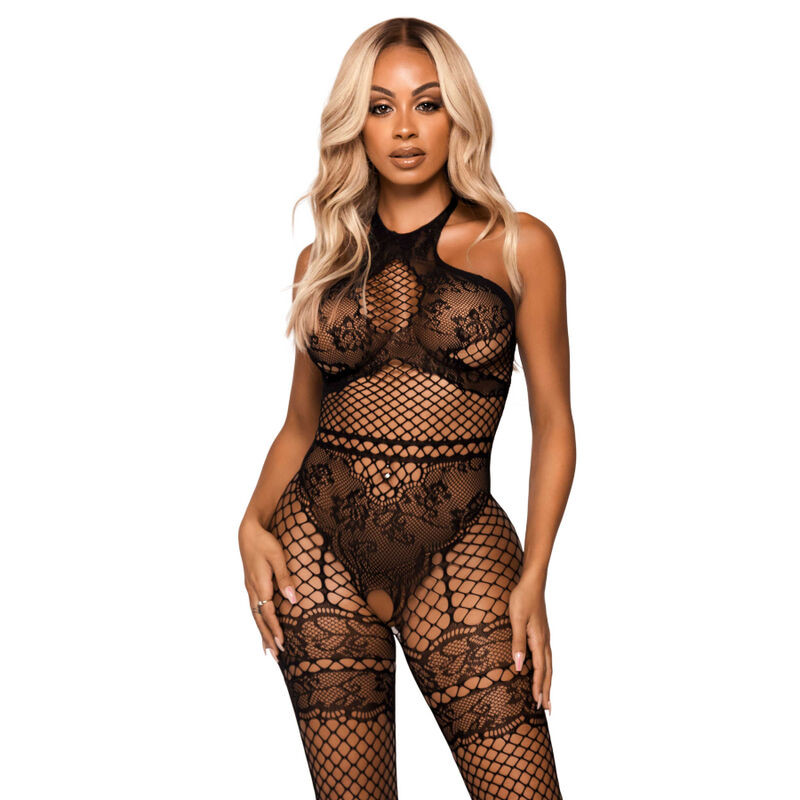 LEG AVENUE - BODYSTOCKING CON CAVEZZA IN RETE TAGLIA UNICA - NERO LEG AVENUE - BODYSTOCKING CON CAVEZZA IN RETE TAGLIA UNICA - NERO