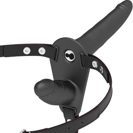 FETISH SUBMISSIVE HARNESS - VIBRATORE NERO A DOPPIA PENETRAZIONE